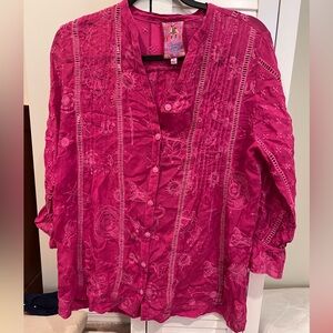 Johnny Was Fuchsia Embroidered Blouse